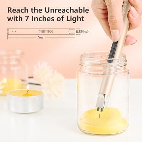 REIDEA Candle Lighter Electronic Arc Windproof Flameless USB Rechargeable Lighter with Safe Button for Home Kitchen, S4, Champagne Gold - Thumbnail 2