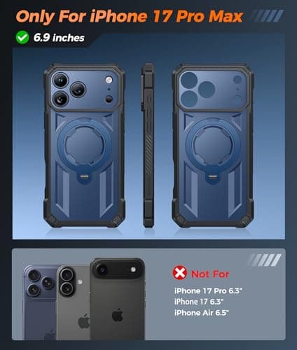 FNTCASE for iPhone 17 Pro-Max Case: [360 Spin Magnetic Ring Kickstand] [Compatible for MagSafe] [Screen Protector] Heavy Duty Military Grade Protection Protective Phone Case with Stand Blue - Thumbnail 2