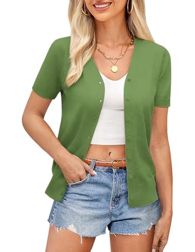 Green Summer Cardigan for Women - Soft Knit Cropped Plus Size (Light Green, 2XL) - Image 1