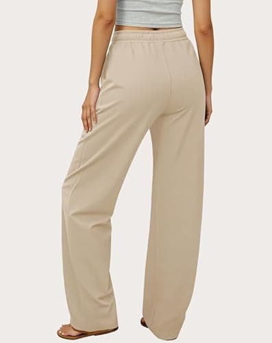 keriffe Womens Summer Casual Pants High Waisted Drawstring Beach Vacation Trousers with Pockets Khaki - Thumbnail 2