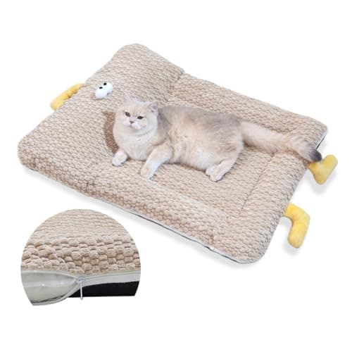 CHULPET Washable Dog Bed Mat, Soft Dog Cushion with Side Zip, Anti-Slip Cat Bed Pad with Bolster Around, Pet Sleeping Mat for Cat, Small, Medium Dogs, Dryer Friendly (23.6 * 17.7in)