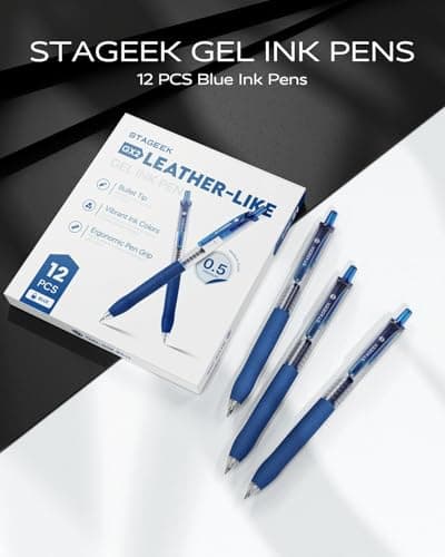 STAGEEK 0.5mm Gel Pens Fine Point Smooth Writing Pens, 12PCS Blue Ink Pens, Retractable Leather-Like Blue Gel Pens, Business Gel Pen for Journaling, Writing, School, Office Use (Blue) - Thumbnail 3