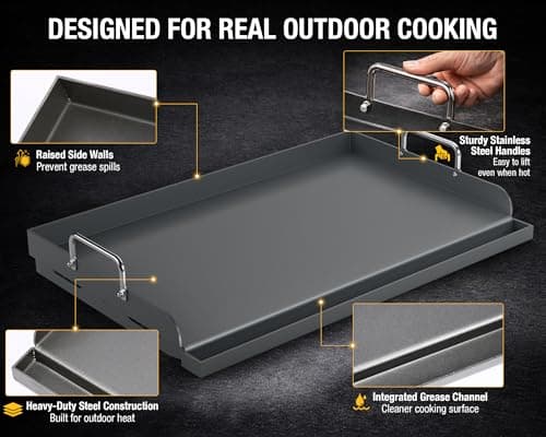 Hisencn Griddle for Gas Grill, Grill Flat Top Griddle, Stove Top Griddle for Gas Stove, 25” x 16” Grill Griddle for Weber, Blackstone, Charbroil and More, Heavy-Duty Grill Flat Top Griddle - Thumbnail 5
