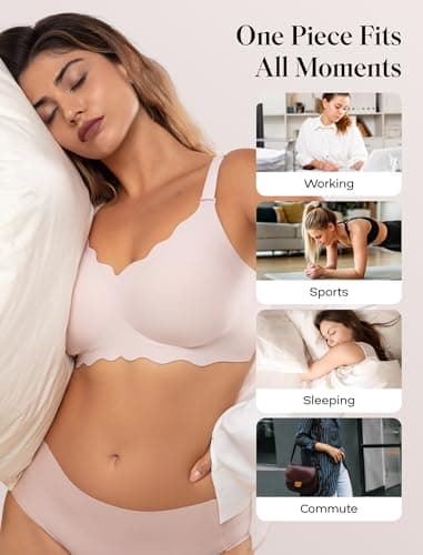 COMFELIE Wireless T‑Shirt Bra with Light Padding No Underwire Removable Straps Pink 2XL - Thumbnail 5