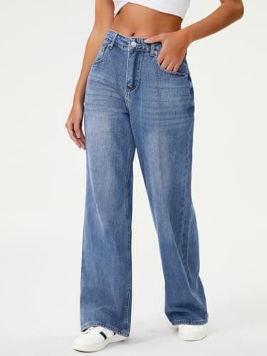 HDLTE Women’s Wide Leg Jeans Casual High Waisted Stretch Baggy Loose Denim Pants Ballad Blue, X-Large - Thumbnail 3