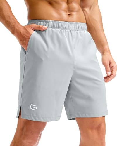 G Gradual Men's Athletic Running Shorts with Pockets Lightweight Quick Dry 5"/ 7"/ 9" Basketball Workout Gym Shorts for Men(Bright Grey,L7_L) - Image 1