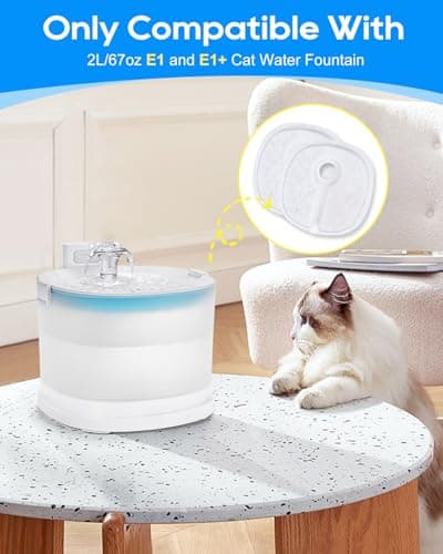 Cunina 6 PACK Cat Fountain Filter Replacement Kit Fit for 2L/67oz E1 and E1+ Automatic Cat Water Dispenser Wireless Pet Fountain, Keeping Pet Water Clean - Thumbnail 2