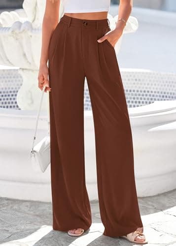 KIRUNDO Dress Pants Women 2026 Summer Polka Dot Palazzo Wide Leg Trousers Flowy Business Casual Slacks for Work with Pockets(Brown, X-Large) - Thumbnail 5