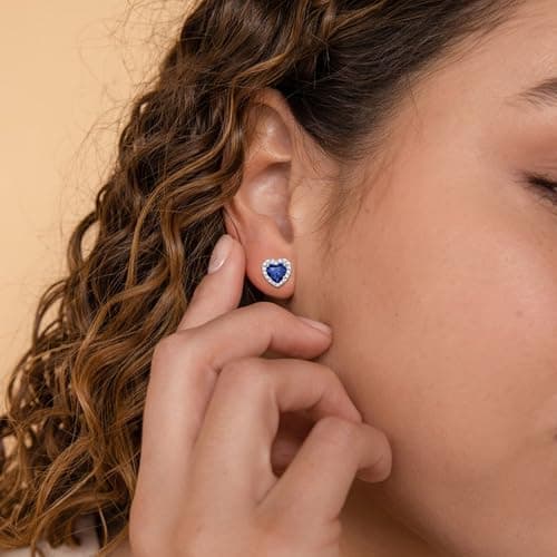 BAYLAY Sapphire Earrings for Women, September Birthstone Earrings, S925 Sterling Silver Blue Heart Stud Earrings with Zirconia, Birthday Jewelry, Christmas Gifts for Women Mom Wife - Thumbnail 3