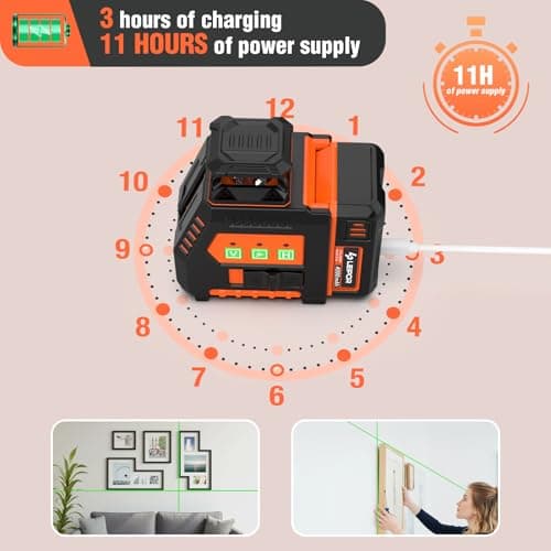 360° Laser Level with Tripod, LP LEIPOR Self Leveling Laser Level with Pulse Mode, 3 Brightness Levels Rechargeable Li-ion Battery Green Line Laser Leveler Tool for DIY Indoor Project - Thumbnail 4