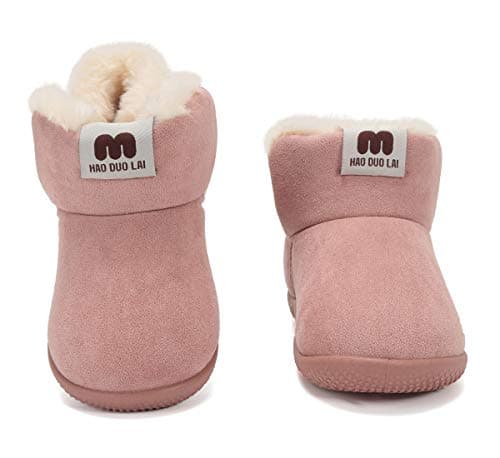 KEESKY Winter Boots for Toddler Girls Size 9 M Pink Suede Fur Lined Winter Warm Kids Shoes - Thumbnail 3