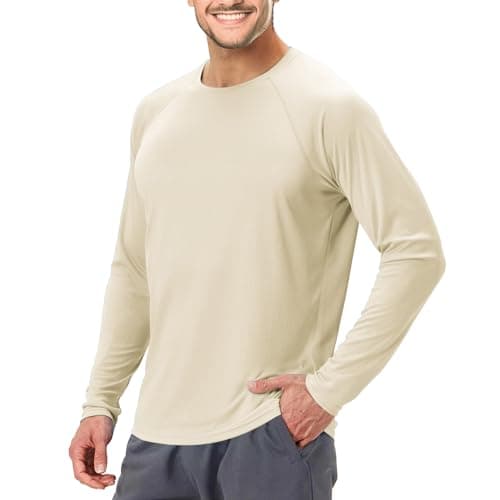3rd hill UPF50+ Men's Rash Guard Long Sleeve Swim Shirts Sun Protection Fishing Shirts for Men Wrinkle-Free Quick Dry Oatmeal - Image 1