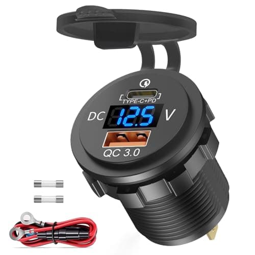 12V USB C Car Outlet, PD 30W and QC 18W USB Ports Waterproof Cigarette Lighter Replacement Power Adapter with LED Digital Voltmeter for Boat Marine Truck Golf RV - Image 1
