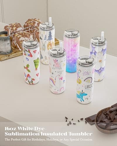 UIRZOTN 6 Pack 16 oz Sublimation Tumblers Blanks Bulk, Travel CoffeeTumblers with Straw and Lids, Reusable Cups with Lids for lced and Hot Drinks - Thumbnail 3