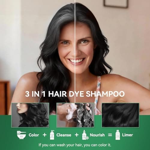 Limer Black Hair Dye Shampoo for Gray Hair, 3-in-1 Color Shampoo, 6 Herbal Extracts, 100% Grey Coverage, Non-Staining, 6-8 Weeks Lasting, for Women & Men, Shampoo para Pintar el Cabello, 460ml - Thumbnail 2