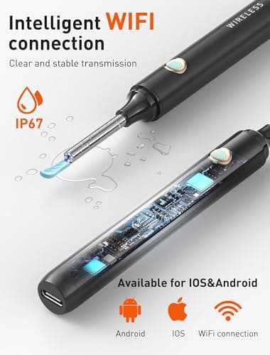 DEETOK Ear Wax Removal Tool Camera - Ear Cleaner with 1080P HD Camera, FSA HSA Store Eligible, Otoscope with Light, Earwax Removal Kit with 50 Replacement Tips for iPhone, iPad, Android Phones (Black) - Thumbnail 4