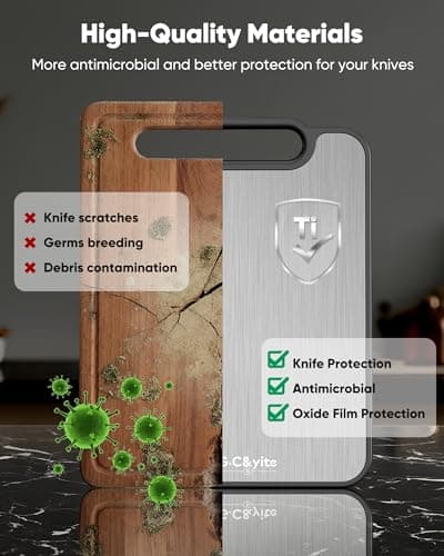 G.C&yite Titanium Cutting Board for kitchen, Lightweight No Toxic Double Sided Pure Titanium Chopping Board with Wheat Straw PP for Food Safety, Easy to Clean, Kitchen Gifts 15.5" x 10.5", 1-Pcs - Thumbnail 5