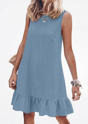KIRUNDO Women's Casual Summer Dresses 2026 Spring Sleeveless Shift Tank Mini Dress Flowy Ruffle Hem Beach Vacation Sundress(Blue, X-Large) - Thumbnail 2