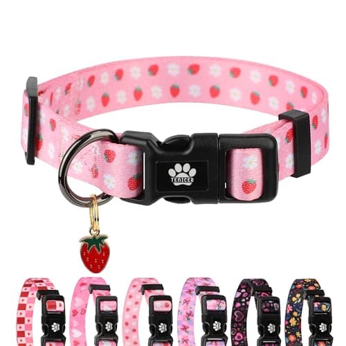 TENICER Pink Strawberry Dog Collar, Cute Pet Collars for Puppy Small Medium Large Boy Girl Dogs-M - Image 1