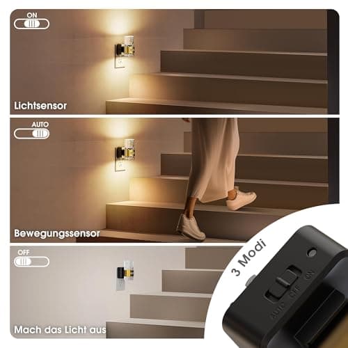 JandCase Motion Sensor Night Light, Night Lights Plug into Wall,2 Pack 3000K Soft White 0-100 LM Dimmable LED Night Light, Motion Activated Nightlight for Bathroom Hallway Decor - Thumbnail 4