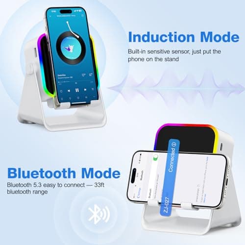 TARKARI Wireless Induction Speaker, 5 in 1 Bluetooth Speaker with Cell Phone Stand, HD Stereo Sound Compatible with iPhone iPad Android Tablet, Birthday Gifts for Women Men Him - Thumbnail 4