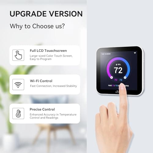 vine Programmable Thermostat for House with 4.0" Touch Screen, WiFi Smart Home Thermostat for AC and Heating, App/Voice Control, Valentine's Day Decorations, C-Wire Required, Grey - Thumbnail 3