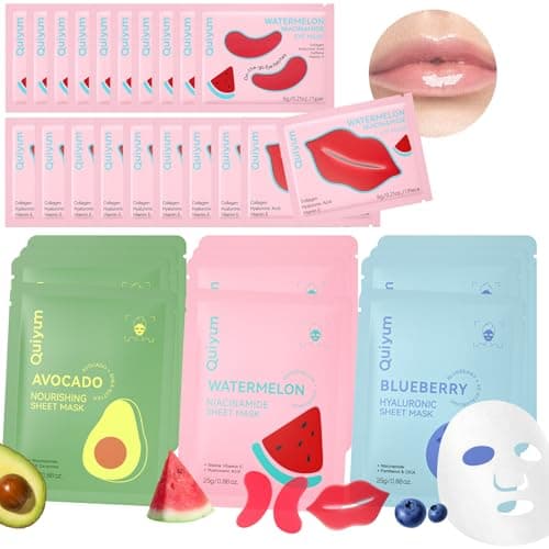 QUIYUM Fruit Skincare Mask Set - Eye + Lip + Face Repair Combo (32 PCS), for Women & Teens, Natural Ingredients with Niacinamide & Hyaluronic Acid, Spa-Like at Home, Moisturize, Soothe, Self-Care Gift - Image 1