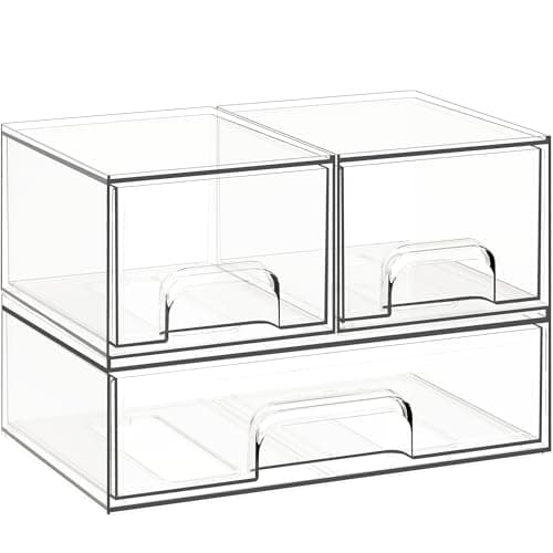 Criusia Stackable Storage Drawers, 3 Pack Clear Acrylic Makeup & Bathroom Organizer, Versatile Storage Bins for Vanity, Under Sink, Kitchen Cabinets & Pantry - Image 1