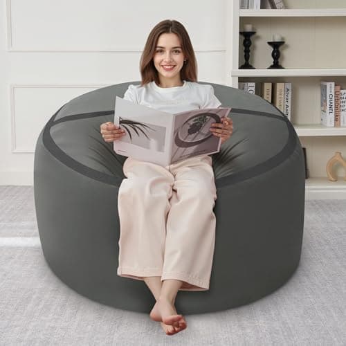 HABUTWAY 3ft Bean Bag Chair Giant Bean Bag Chairs with Memory Foam Filled, Large Beanbag Chair with Removable Dutch Velvet Cover for Living Room, Bedroom, Dorm, Dark Grey - Image 1