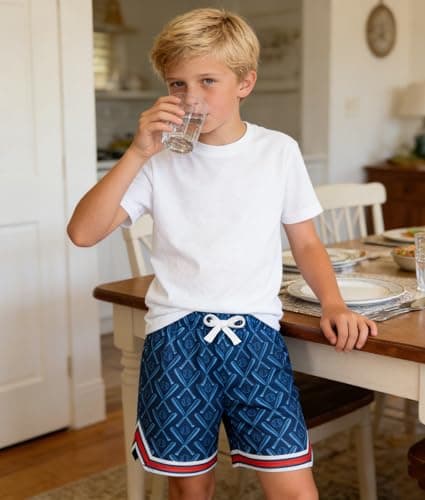 Cozople Boys Blue Athletic Shorts Size 8 9 Kids Strethcy Quick Dry Sun Protection Shorts with Pockets for Playing Sports - Thumbnail 6