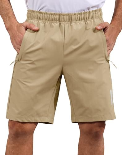 Hioutdoor Mens Shorts Waterproof Quick Dry Slim Fit Athletic Running Gym Training Zipper Pockets for Basketball Tennis Hiking Workout Swim Trunks Khaki M - Image 1