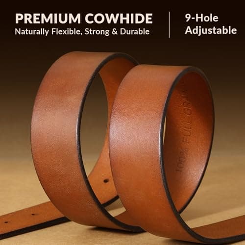 OZNDAS Men's Leather Belt Full Grain Leather Belts for Men Handmade Real Solid Top-Grain Leather Heavy-Duty Work Belt Gifts Brown Leather Belt for Wasit 44"-47" - Thumbnail 4