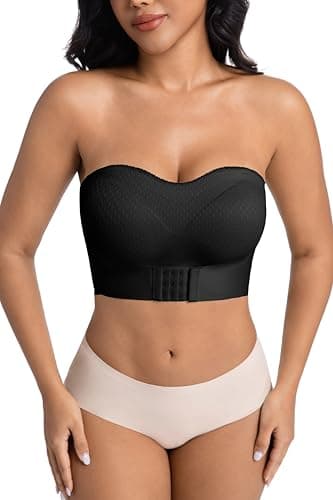 ONLYSTORY Womens Front Closure Strapless Non-Slip Padded Bandeau Bra Tube Top Invisible Wireless Bralette Black - Thumbnail 4