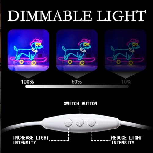 Lucunstar Dachshund Neon Sign Skateboard Dog Neon Light up Sign USB Adjustable Neon Lights Art Wall Decor LED Sign for Bedroom Shop Pet Lovers Gift - Thumbnail 5