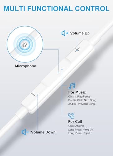 USB C Headphones for iPhone 17 16 15, Wired Earbuds USB C with Microphone & Volume Control, for Apple Headphones Wired, Earphones for iPhone, Android, iPad, Galaxy S26 S25 S24, Pixel 10a 9a, 2 Packs - Thumbnail 4