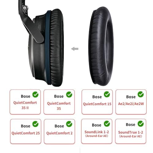Ear Pads for Bose Quiet Comfort 35 Soft Protein Leather Replacement Earpads Ear Cushions Ear Pad for Bose QC 35/25 / 15 QC2 / Ae2 / Ae2i / Ae2W / Sound Link/Sound True (Grey) - Thumbnail 2