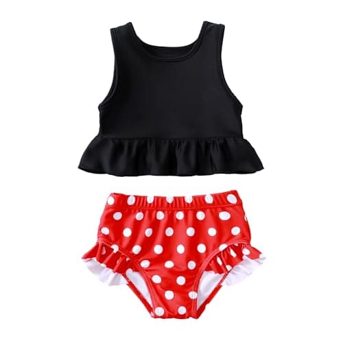 YWFSHOP Baby Swimsuit Girl Two Piece Bathing Suit Toddler Girls Summer Beach Ruffle Tankini Swimwear 1-7Y BlackRed - Image 1