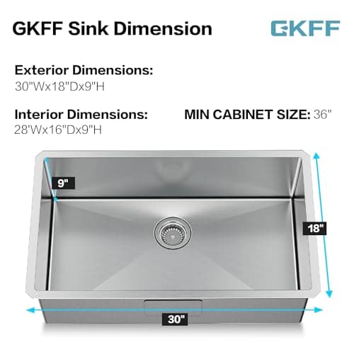 GKFF Kitchen Sink 16-Gauge Workstation S304 Stainless Steel Kitchen Sinks Handmade Modern Single Bowl Deep Sink with Accessories and Integrated fregaderos de cocina modernos (Undermount 30" x 18") - Thumbnail 3