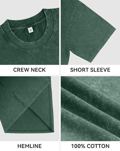 Aiyino Women's Oversized Cotton T-Shirts 3 Pack Vintage Washed Loose Fit Short Sleeve Crew Neck Casual Basic Tee Black/DarkGreen/Apricot M - Thumbnail 6