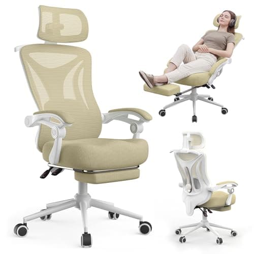 Ergonomic Office Chair with Footrest - Adjustable Lumbar Support & Headrest, 90-160° Reclining Mesh Back Computer Chair - Home Office/Gaming, 350lbs Capacity - Image 1