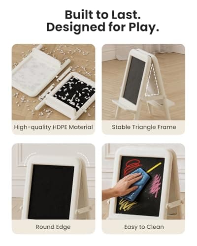 hoopyosms Tabletop Art Easel for Kids Double-Sided Kids Easel with Whiteboard & Chalkboard Toddler Art Easel for 2-4 Portable Painting Easel for Kids with Accessories Desktop Easel, White - Thumbnail 3