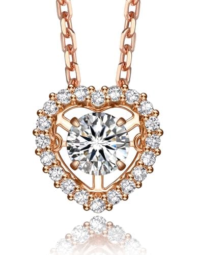 MomentWish Dancing Heart Necklace for Women, 0.5 Dancing Moissanite Necklace for Her, Rose Gold Plated 925 Sterling Silver Pendant Anniversary Birthday Christmas Gift for Wife Mom Girlfriend-Halo - Image 1