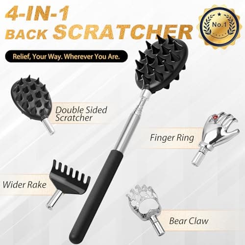 SANTAPICK Telescoping Back Scratcher Extendable with 4PCS Detachable Scratching Heads, Stocking Stuffers for Men/Women/Dad, White Elephant Gifts for Adults Christmas Gifts - Thumbnail 2