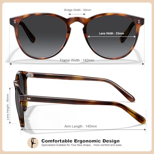 CARFIA Acetate Polarized Sunglasses for Women Trendy Retro Sun Glasses Gray Gradient Lenses - Thumbnail 5