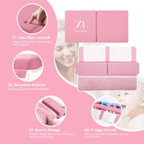 RelaxaTub Bath Kneeler and Elbow Rest Pad Set - 2-Inch Thick Comfortable Baby Bath Kneeler Pads, Quick-Dry Non-Slip Bathtub Mat with Toy Organizer for Knee & Arm Support for Baby Bath Time - Thumbnail 3