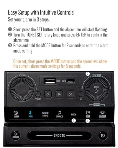 Soundfreaq Sound Rise II, SFQ-16: Bedside Alarm Clock Radio & Bluetooth Speaker, with Large Display Screen, FM Radio, Fast USB Charging, and Nature Sound - Thumbnail 6