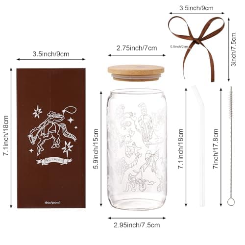 Celebloom Western Gifts for Women, Cute Glass Cup for Cowgirl, Western Cowgirl Stuff Iced Coffee Tumbler for Country Girl Gifts Christmas Birthday Mothers Day Gift for Friend 16oz - Thumbnail 5