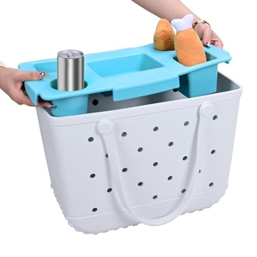 ZYTONGMAO Topper Tray for Bogg Bag Large Only – Waterproof EVA Table Top Organizer Lid with Cup Holder, Snack, Phone & Drink Holders for Beach, Pool, Picnic, Travel (Blue) - Thumbnail 2