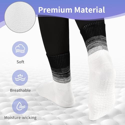 GIAG.IO Cute Pilates Socks, Pilates Socks with Grips 5 Pairs for Women Non-slip Yoga Sock Size 7-9 for Barre Ballet Barefoot Workout (White) - Thumbnail 4