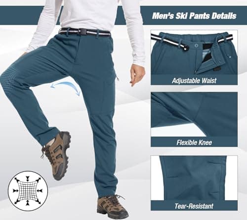MOURCE Men's Fleece Lined Pants Softshell, Winter Pants for Men Water Resistant Ski pants, Lake Blue 4XL - Thumbnail 5